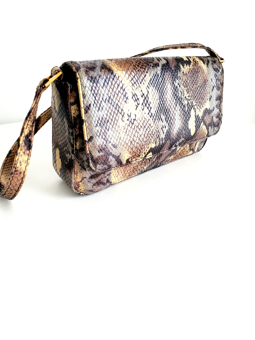 Python-Print Shoulder Bag in Brown and Tan